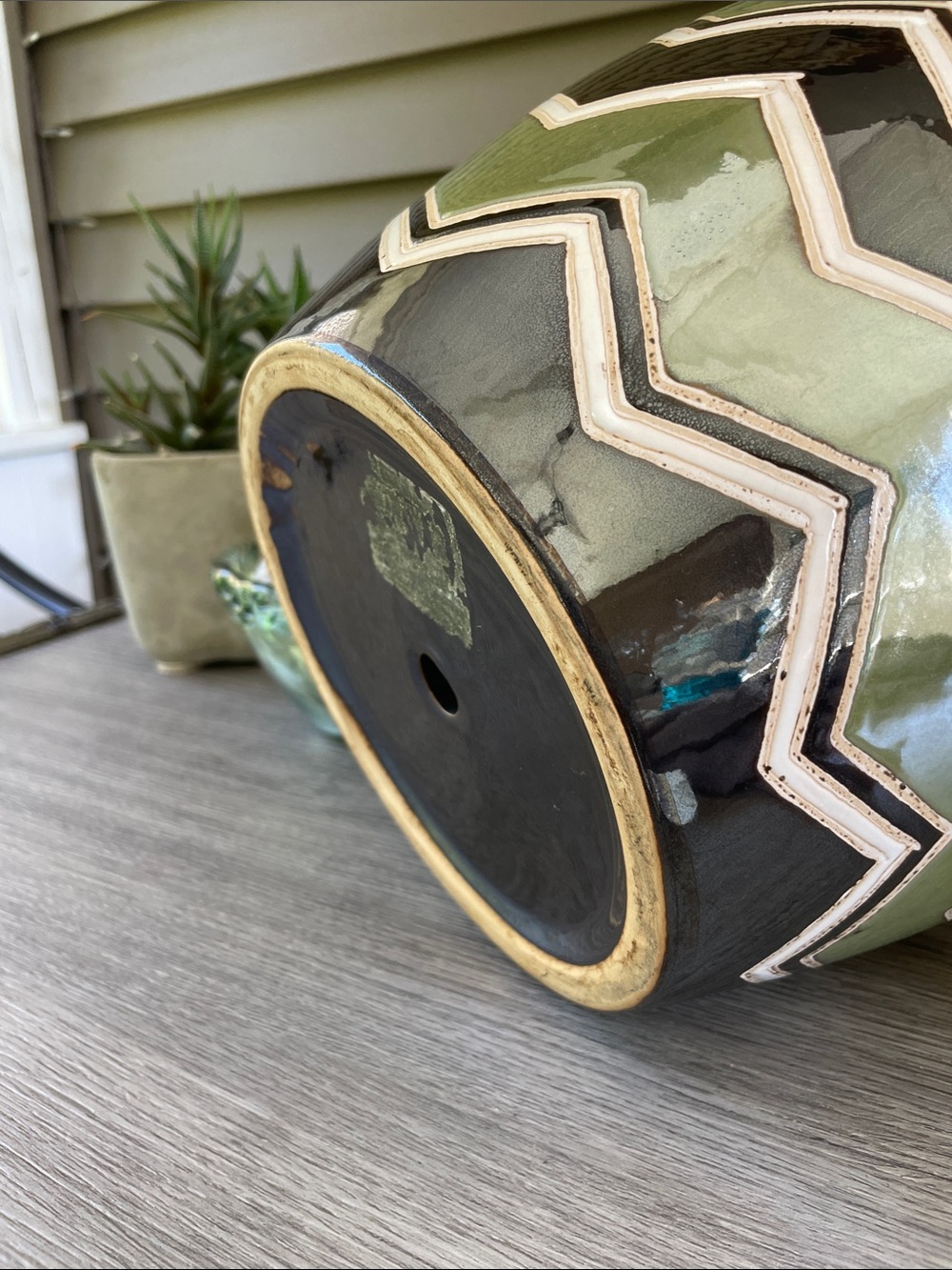 Green & Black Chevron Ceramic Planter - Decorative Home Accent - Picture 9 of 10